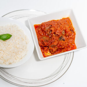 White rice with chicken stew